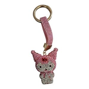 Pink and Silver Kuromi Rhinestone Keychain